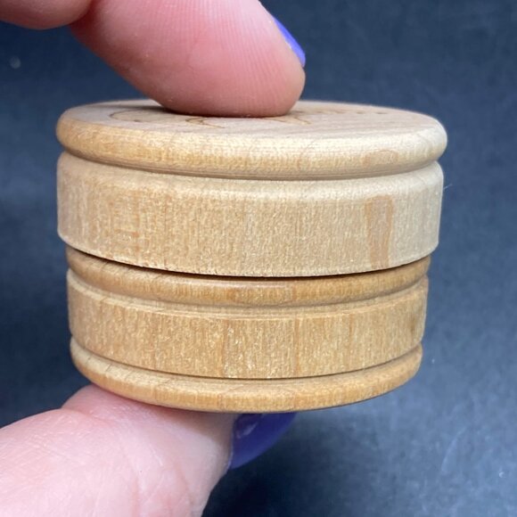 Native American Inspired Wood Pillbox with Carved Bear and Small Turquoise - Picture 2 of 4